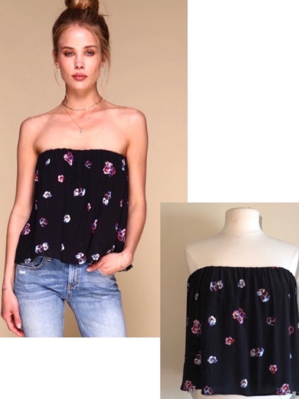 Merritt Charles Blossom Floral Tube Top in Black Flower